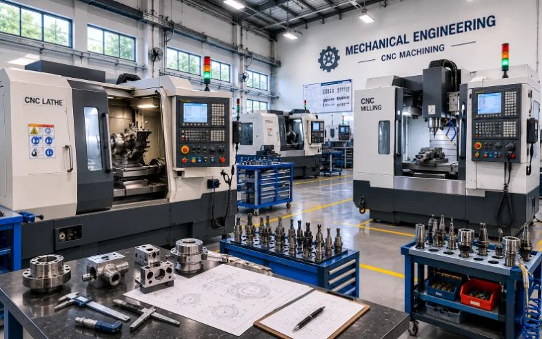 เครื่องกลึงและเครื่อง CNC ในอาคารปฏิบัติการของสาขา